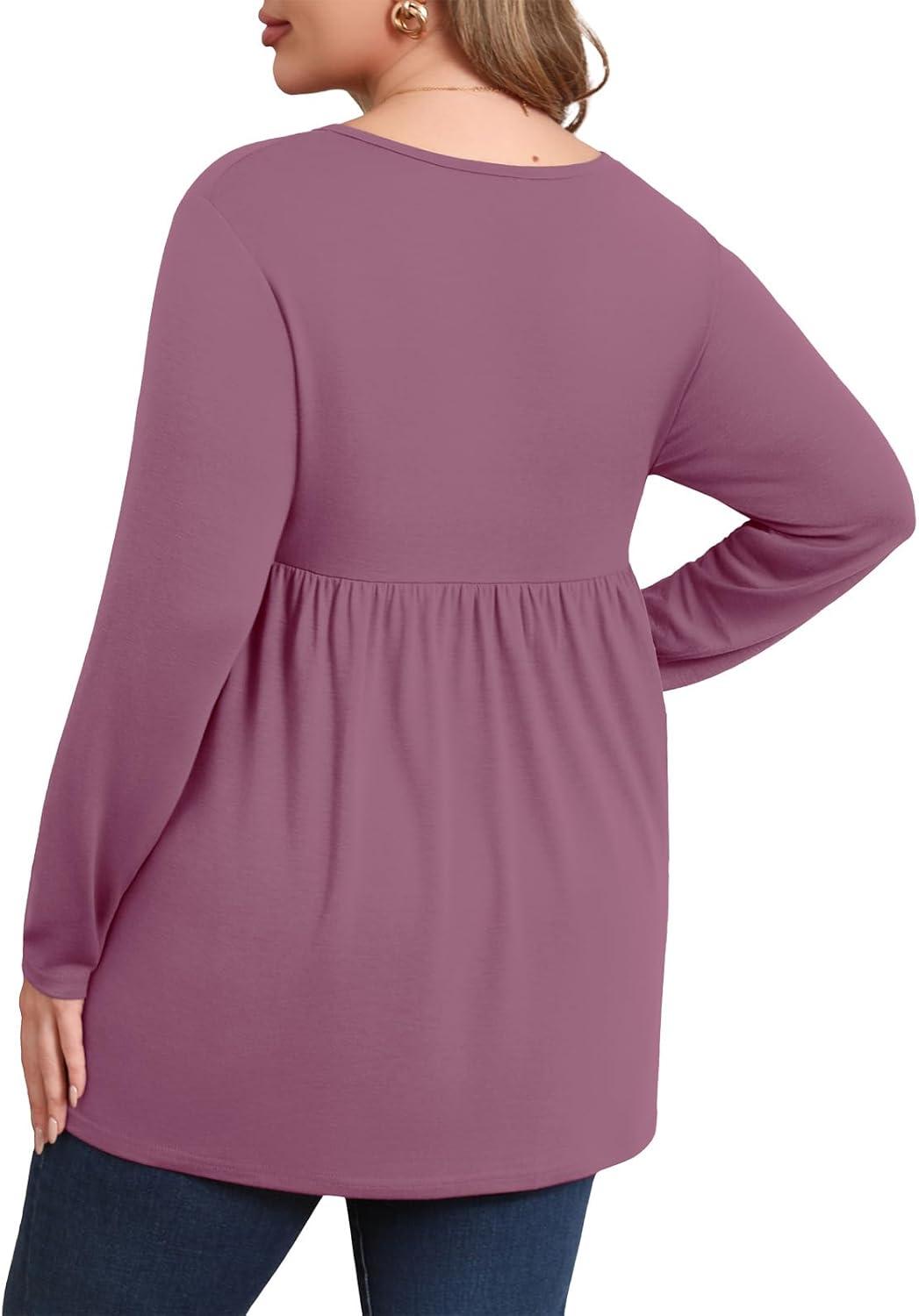 imagePOSESHE Womens Plus Size Long Sleeves Tops 2025 Fall Winter Tunic Tops Casual VNeck Wrap Shirts Dressy Work Blouses L4XLPurple Red