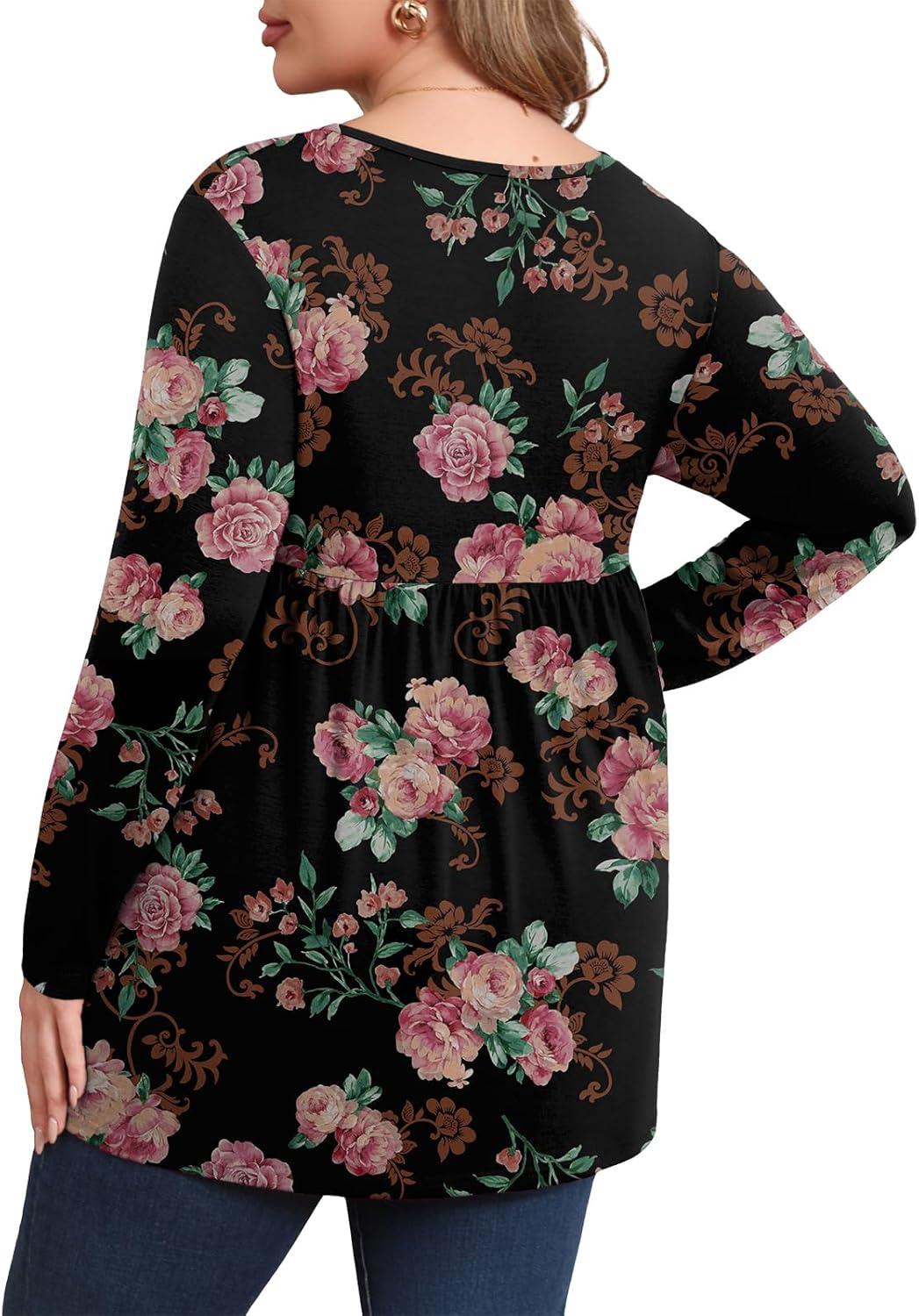 imagePOSESHE Womens Plus Size Long Sleeves Tops 2025 Fall Winter Tunic Tops Casual VNeck Wrap Shirts Dressy Work Blouses L4XLRose Black