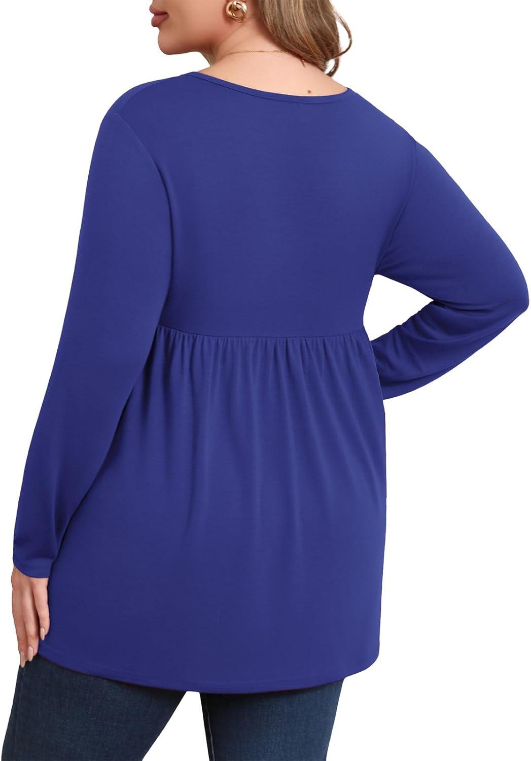 imagePOSESHE Womens Plus Size Long Sleeves Tops 2025 Fall Winter Tunic Tops Casual VNeck Wrap Shirts Dressy Work Blouses L4XLRoyal Blue
