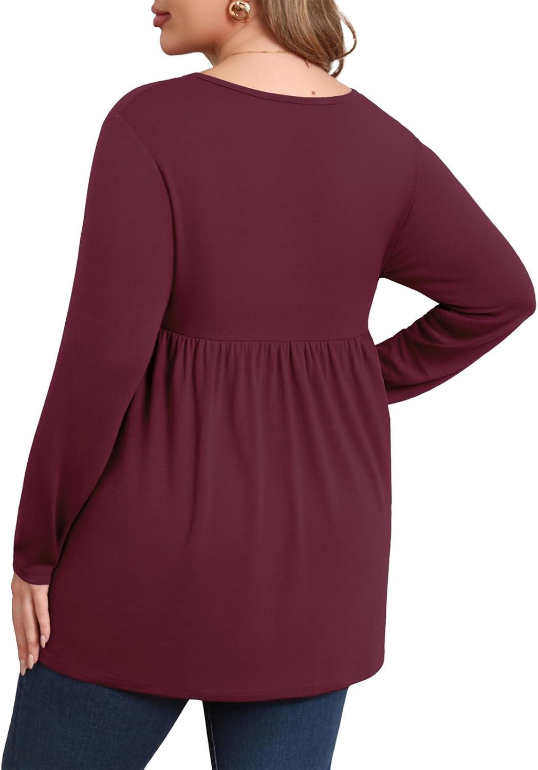 imagePOSESHE Womens Plus Size Long Sleeves Tops 2025 Fall Winter Tunic Tops Casual VNeck Wrap Shirts Dressy Work Blouses L4XLWine Red