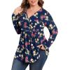 imagePOSESHE Womens Plus Size Long Sleeves Tops 2025 Fall Winter Tunic Tops Casual VNeck Wrap Shirts Dressy Work Blouses L4XLBlue Camellia