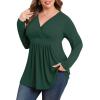 imagePOSESHE Womens Plus Size Long Sleeves Tops 2025 Fall Winter Tunic Tops Casual VNeck Wrap Shirts Dressy Work Blouses L4XLGreen