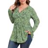 imagePOSESHE Womens Plus Size Long Sleeves Tops 2025 Fall Winter Tunic Tops Casual VNeck Wrap Shirts Dressy Work Blouses L4XLGreen White Floral