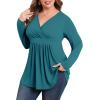 imagePOSESHE Womens Plus Size Long Sleeves Tops 2025 Fall Winter Tunic Tops Casual VNeck Wrap Shirts Dressy Work Blouses L4XLGrey Blue