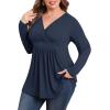 imagePOSESHE Womens Plus Size Long Sleeves Tops 2025 Fall Winter Tunic Tops Casual VNeck Wrap Shirts Dressy Work Blouses L4XLNavy Blue