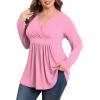 imagePOSESHE Womens Plus Size Long Sleeves Tops 2025 Fall Winter Tunic Tops Casual VNeck Wrap Shirts Dressy Work Blouses L4XLPink Red