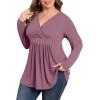 imagePOSESHE Womens Plus Size Long Sleeves Tops 2025 Fall Winter Tunic Tops Casual VNeck Wrap Shirts Dressy Work Blouses L4XLPurple Red