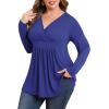imagePOSESHE Womens Plus Size Long Sleeves Tops 2025 Fall Winter Tunic Tops Casual VNeck Wrap Shirts Dressy Work Blouses L4XLRoyal Blue