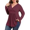 imagePOSESHE Womens Plus Size Long Sleeves Tops 2025 Fall Winter Tunic Tops Casual VNeck Wrap Shirts Dressy Work Blouses L4XLWine Red