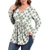 imagePOSESHE Womens Plus Size Long Sleeves Tops 2025 Fall Winter Tunic Tops Casual VNeck Wrap Shirts Dressy Work Blouses L4XLYellow Green Leaf