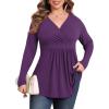 imagePOSESHE Womens Plus Size Long Sleeves Tops 2025 Fall Winter Tunic Tops Casual VNeck Wrap Shirts Dressy Work Blouses L4XLPurple