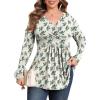 imagePOSESHE Womens Plus Size Long Sleeves Tops 2025 Fall Winter Tunic Tops Casual VNeck Wrap Shirts Dressy Work Blouses L4XLYellow Green Leaf