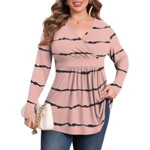 imagePOSESHE Womens Plus Size Long Sleeves Tops 2025 Fall Winter Tunic Tops Casual VNeck Wrap Shirts Dressy Work Blouses L4XLBeen Red
