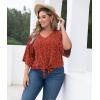 imagePOSESHE Womens Plus Size Floral Tie Front Chiffon Blouses V Neck Batwing Short Sleeve Summer Tops ShirtsFloral Red