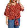 imagePOSESHE Womens Plus Size Floral Tie Front Chiffon Blouses V Neck Batwing Short Sleeve Summer Tops ShirtsFloral Red