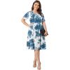 imagePOSESHE Womens Plus Size Summer Dress 2025 Casual Short Sleeve Empire Waist Loose Fit Swing TShirt Dress with PocketsB18tie Dye Blue