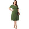 imagePOSESHE Womens Plus Size Summer Dress 2025 Casual Short Sleeve Empire Waist Loose Fit Swing TShirt Dress with PocketsB2army Green