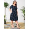 imagePOSESHE Womens Plus Size Summer Dress 2025 Casual Short Sleeve Empire Waist Loose Fit Swing TShirt Dress with PocketsNavy White Floral