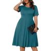 imagePOSESHE Womens Plus Size Summer Dress 2025 Casual Short Sleeve Empire Waist Loose Fit Swing TShirt Dress with PocketsGrey Blue