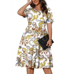 imagePOSESHE Womens Plus Size Summer Dress 2025 Casual Short Sleeve Empire Waist Loose Fit Swing TShirt Dress with PocketsB1white Phoenix