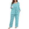 imagePOSESHE Womens Plus Size Pajama Sets Long Sleeve 2 Piece Crew Neck Lounge Sleepwear Ladies Cute Pjs Sets with Pockets 2025Blue Moon