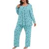 imagePOSESHE Womens Plus Size Pajama Sets Long Sleeve 2 Piece Crew Neck Lounge Sleepwear Ladies Cute Pjs Sets with Pockets 2025Blue Moon