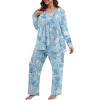 imagePOSESHE Womens Plus Size Pajama Sets Long Sleeve 2 Piece Crew Neck Lounge Sleepwear Ladies Cute Pjs Sets with Pockets 2025Blue Shell