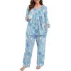 imagePOSESHE Womens Plus Size Pajama Sets Long Sleeve 2 Piece Crew Neck Lounge Sleepwear Ladies Cute Pjs Sets with Pockets 2025Blue Shell