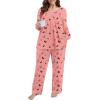 imagePOSESHE Womens Plus Size Pajama Sets Long Sleeve 2 Piece Crew Neck Lounge Sleepwear Ladies Cute Pjs Sets with Pockets 2025Butterfly