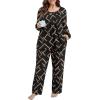 imagePOSESHE Womens Plus Size Pajama Sets Long Sleeve 2 Piece Crew Neck Lounge Sleepwear Ladies Cute Pjs Sets with Pockets 2025Geometry Black