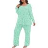 imagePOSESHE Womens Plus Size Pajama Sets Long Sleeve 2 Piece Crew Neck Lounge Sleepwear Ladies Cute Pjs Sets with Pockets 2025Green Heart