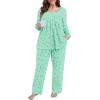 imagePOSESHE Womens Plus Size Pajama Sets Long Sleeve 2 Piece Crew Neck Lounge Sleepwear Ladies Cute Pjs Sets with Pockets 2025Green Heart