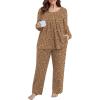 imagePOSESHE Womens Plus Size Pajama Sets Long Sleeve 2 Piece Crew Neck Lounge Sleepwear Ladies Cute Pjs Sets with Pockets 2025Khaki Leopard