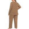 imagePOSESHE Womens Plus Size Pajama Sets Long Sleeve 2 Piece Crew Neck Lounge Sleepwear Ladies Cute Pjs Sets with Pockets 2025Khaki Leopard