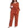imagePOSESHE Womens Plus Size Pajama Sets Long Sleeve 2 Piece Crew Neck Lounge Sleepwear Ladies Cute Pjs Sets with Pockets 2025Orange Halloween