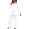imagePOSESHE Womens Plus Size Pajama Sets Long Sleeve 2 Piece Crew Neck Lounge Sleepwear Ladies Cute Pjs Sets with Pockets 2025White Cherry