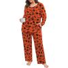 imagePOSESHE Womens Plus Size Pajama Sets Long Sleeve 2 Piece Crew Neck Lounge Sleepwear Ladies Cute Pjs Sets with Pockets 2025Orange Halloween