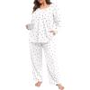 imagePOSESHE Womens Plus Size Pajama Sets Long Sleeve 2 Piece Crew Neck Lounge Sleepwear Ladies Cute Pjs Sets with Pockets 2025White Cherry