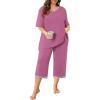 imagePOSESHE Womens Plus Size Pajama Sets Soft Pjs Long Pants Summer Lounge Sleepwear Pajama Sets07purple Red