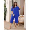 image:imagePOSESHE Womens Plus Size Pajama Sets Soft Pjs Long Pants Summer Lounge Sleepwear Pajama Sets03royal Blue