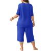 image:imagePOSESHE Womens Plus Size Pajama Sets Soft Pjs Long Pants Summer Lounge Sleepwear Pajama Sets03royal Blue