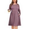 image:imagePOSESHE Womens Plus Size Dresses Long Sleeves Crew Neck Casual Dresses Empire Waist Loose Flowy Dress with PocketsBean Red