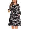image:imagePOSESHE Womens Plus Size Dresses Long Sleeves Crew Neck Casual Dresses Empire Waist Loose Flowy Dress with PocketsBlack Pink Floral