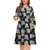 image:imagePOSESHE Womens Plus Size Dresses Long Sleeves Crew Neck Casual Dresses Empire Waist Loose Flowy Dress with PocketsBlack Rosa Banksiae