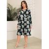 image:imagePOSESHE Womens Plus Size Dresses Long Sleeves Crew Neck Casual Dresses Empire Waist Loose Flowy Dress with PocketsBlack Rosa Banksiae
