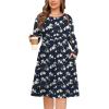 image:imagePOSESHE Womens Plus Size Dresses Long Sleeves Crew Neck Casual Dresses Empire Waist Loose Flowy Dress with PocketsBlue Begonia