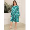 image:imagePOSESHE Womens Plus Size Dresses Long Sleeves Crew Neck Casual Dresses Empire Waist Loose Flowy Dress with PocketsBlue Chrysanthemum