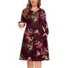 image:imagePOSESHE Womens Plus Size Dresses Long Sleeves Crew Neck Casual Dresses Empire Waist Loose Flowy Dress with PocketsC10wine Red Flower