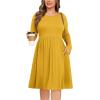 image:imagePOSESHE Womens Plus Size Dresses Long Sleeves Crew Neck Casual Dresses Empire Waist Loose Flowy Dress with PocketsC13yellow