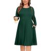 image:imagePOSESHE Womens Plus Size Dresses Long Sleeves Crew Neck Casual Dresses Empire Waist Loose Flowy Dress with PocketsC14dark Green